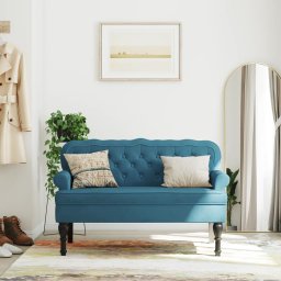 Bancheta cu spatar, albastru, 119,5x64,5x75 cm, catifea GartenMobel Dekor