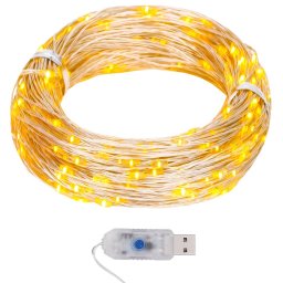 Instalatie luminoasa 400 micro LED-uri alb cald, 40 m, 8 functii, USB