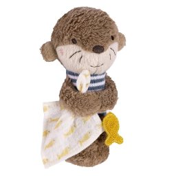 Jucarie dexteritate Fehn, Otter, stimulare senzoriala, catifea moale, 16 x 9 cm, 0 luni+