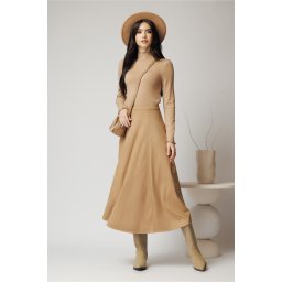 Fusta midi din catifea maro camel