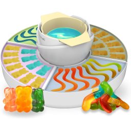 Aparat 2 in 1 Cecotec FunSugar Gummy pentru preparat jeleuri si fondue de ciocolata ,40 W, 4 matrite din silicon, 4 tavi detasabile, design compact, usor de curatat