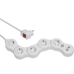 Prelungitor reglabil Brennenstuhl, 2xUSB 2100 mA, 5 prize, intrerupator, cablu H05VV-F 3G1.5, 1.4m