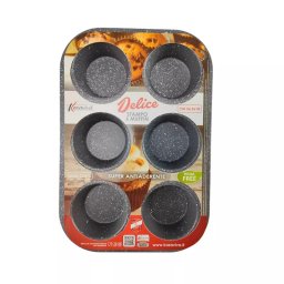 Kasaviva formă pentru brioșe și cupcakes R51223, 6 forme, Non-PFOA, finisaj marmură, roșu