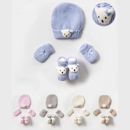 Set Elegant de Accesorii pentru Bebelusi - Caciulita, Manusi si Botosei Tricotati din Bumbac