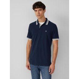 s.Oliver Tricou polo barbati cu imprimeu cu logo si detalii contraste, Bleumarin inchis (SELECTATI MARIMEA: L)