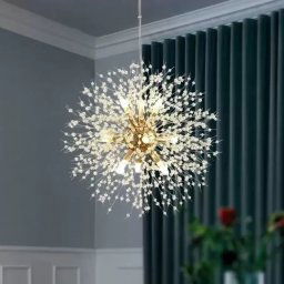 Candelabru Cristal Schonbrunn, 9x G9, Diametru 49cm, Auriu Lucios, Inaltime Reglabila ModernLight Concept