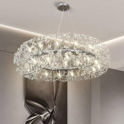Candelabru Cristal SEGOVIA Magno 5x E14, Diametru 60cm, Argintiu Lucios, Inaltime Reglabila ModernLight Concept