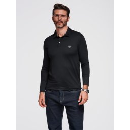 Ombre Polo long sleeve shirt with elegant branded buttons - black
