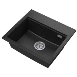 Chiuveta bucatarie granit cu o cuva, fara picurator, sifon scurgere cu preaplin, negru granit