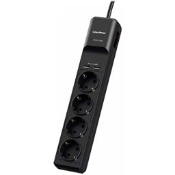 PRELUNGITOR CYBER POWER, Schuko x 4, conectare prin Schuko (T), USB x 2, cablu 1.8 m, 10 A, protectie supratensiune, negru, P0420SUDO-DE (timbru verde 0.18 lei)