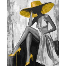 Set pictura pe numere, cu sasiu, Doamna de aur - extra culori metalizate, 40x50 cm