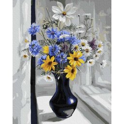 Set pictura pe numere, cu sasiu, Vaza cu flori la fereastra, 40x50 cm