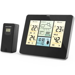 Statie Meteo Wireless Senzor Exterior, barometru, termometru, higrometru, Negru