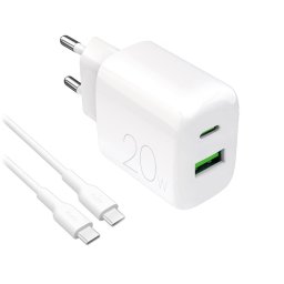Incarcator de retea USB-A + USB-C 1.2m - 20W Alb