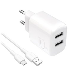 Incarcator de retea 2x USB-A wall charger 10W Alb