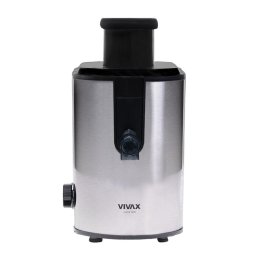 Storcator Storcator de fructe si legume, VIVAX AJ-400, putere 400 W, diametru tub 6.5 cm, recipiente de suc si pulpa, Inox, Argintiu