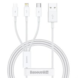 Cablu de Date USB to USB-C, Lightning, Micro-USB, 100W, 480Mbps, 1.5m - White