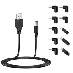 Cablu + 10 adaptoare USB la DC ChargeNest AC21, negru