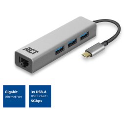 ACT CONNECTIVITY AC7055 3-Port USB-C 3.1 (USB 3.0) Hub Gigabit ethernet porturi