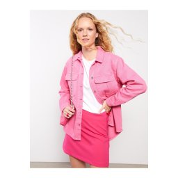 LC Waikiki Front Button Closure Plain Long Sleeve Cotton Women's Shirt Jacket