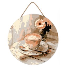 Set pictura pe numere rotunda, pe lemn, Cafeaua de dimineata, O30cm