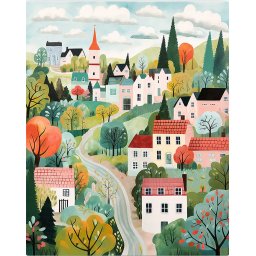 Set pictura pe numere, cu sasiu, Orasel incantator verde, 40x50 cm