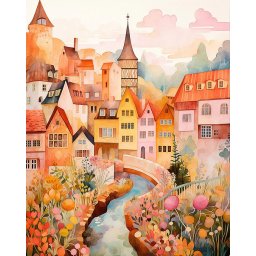 Set pictura pe numere, cu sasiu, Orasel incantator de chihlimbar, 40x50 cm