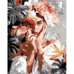 Set pictura pe numere, cu sasiu, Fata tanara si flori, 40x50 cm