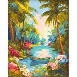 Set pictura pe numere, cu sasiu, Rau paradisiac, 40x50 cm