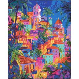 Set pictura pe numere, cu sasiu, Oras tropical de vis, 40x50 cm