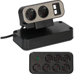 Prelungitor pentru birou Brennenstuhl estilo Duplex Desktop, Protectie la supratensiune, 9 prize, 2 x Module Keystone, cablu 2 m
