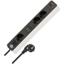 Prelungitor Brennenstuhl Ecolor, 3 prize, countdown, 1 USB-A, 1 USB-C, Buton On/Off, cablu 1,5 m, H05VVF 3G1,5, alb negru