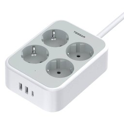 Prelungitor Tessan TS-PS01DE, 4 prize, 2 X USB-A, 1 X USB-C, incarcare rapida 25W, 10A, cablu 2m