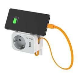 Adaptor Priza Tessan TS-332, 1 Priza, 1 port USB-C, 1 Port USB, 10A