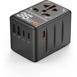 Adaptor priza international Tessan TS-WTA02, 2 X USB, 2 X USB-C, 1 X USB-C, incarcare rapida, 35W, 100-250V, 2500W