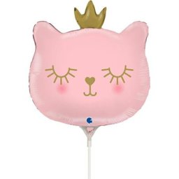 Balon folie mini figurina cap pisica roz 30 cm