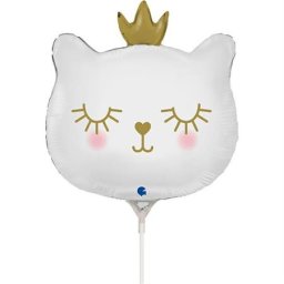 Balon folie mini figurina cap pisica alb 30 cm