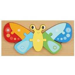 Puzzle Incastu cu animale, din lemn masiv , Piese Mari numerotate, Fluture