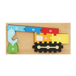 Puzzle Incastu cu animale, din lemn masiv , Piese Mari numerotate, Excavator