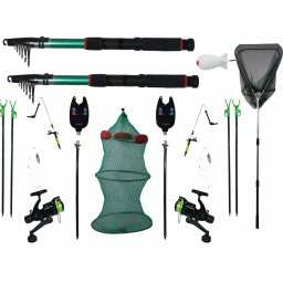 Set pescuit 17 cu lansete, mulinete, avertizori acustici, accesorii