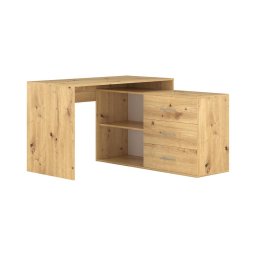Birou JULES cu sertare și colț universal, configurabil stânga/dreapta, stejar Artisan