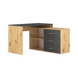 Birou JULES cu sertare și colț reversibil (stânga/dreapta), stejar artisan/antracit