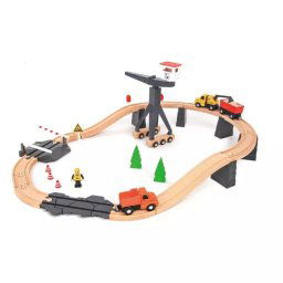 Set de construcție pentru suflet de copil: Tooky Toy Autostradă din lemn - 35 de piese.