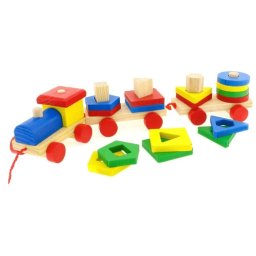 Trenulet de tras, cu sortator , Happy Train, 19 Forme Geometrice, din lemn