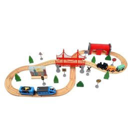 Circuit Montessori cu 2 Trenulete Magnetice, 54 piese, din lemn