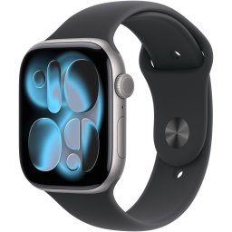 Ceas Smartwatch Apple Watch Series 11, GPS + Cellular, 46mm Space Grey Aluminium Case, Black Sport Band - S/M