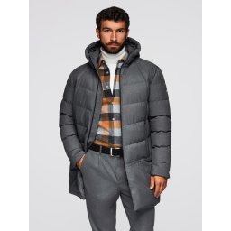 Ombre Men's long quilted jacket with hood - grey