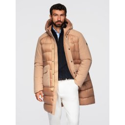 Ombre Men's long quilted jacket with large pockets - beige