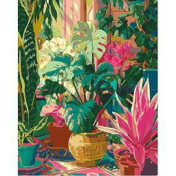 Set pictura pe numere, cu sasiu, Gradina interioara tropicala, 40x50 cm