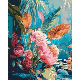 Set pictura pe numere, cu sasiu, Flori de jungla, 40x50 cm